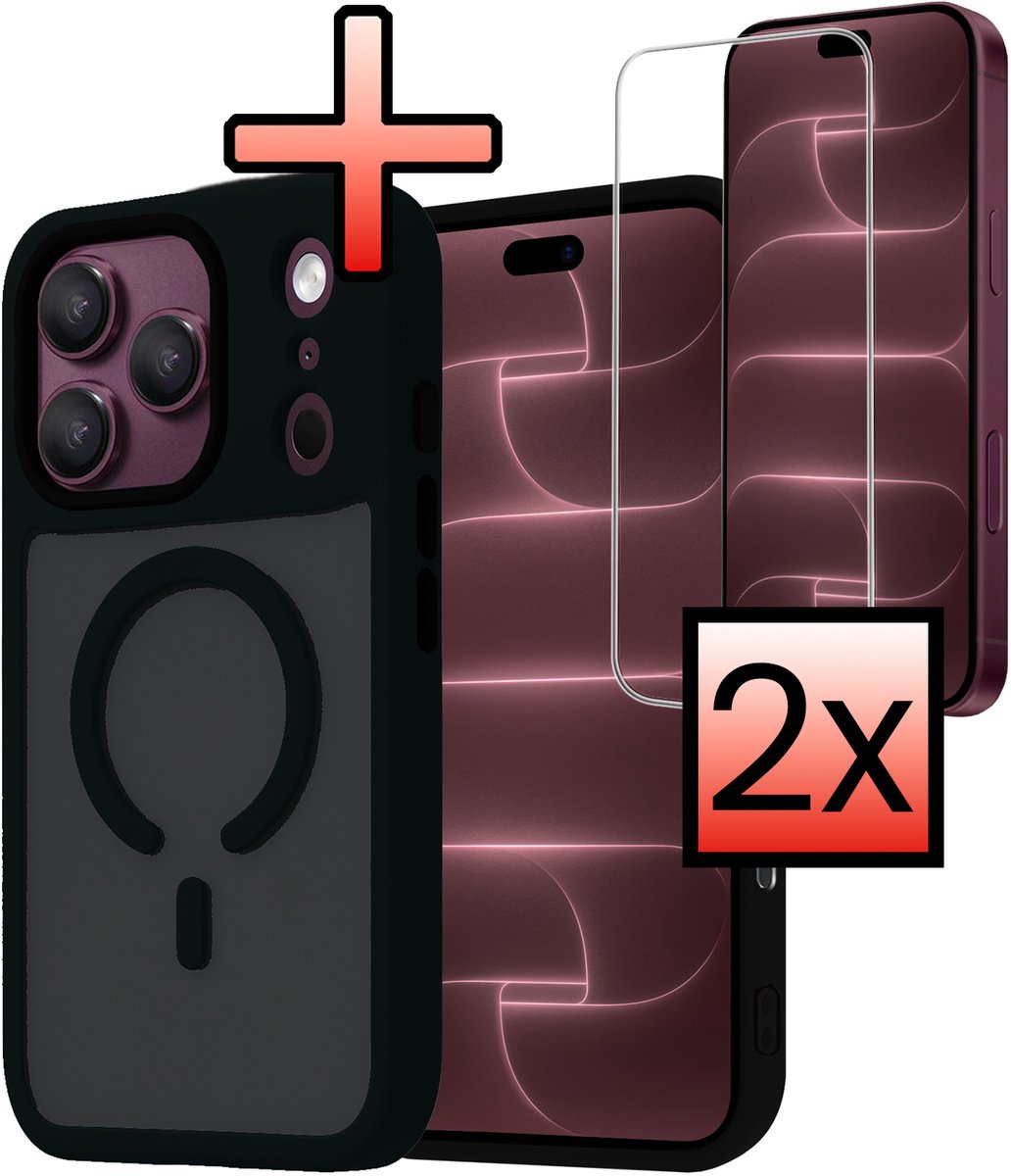 Hoesje - Met 2x Screenprotector - Geschikt voor Apple iPhone 18 Pro Max - Magsafe Compatible - Sterk & Shockproof - Back Cover - Shock Proof Case - Telefoon Hoes - Zwart