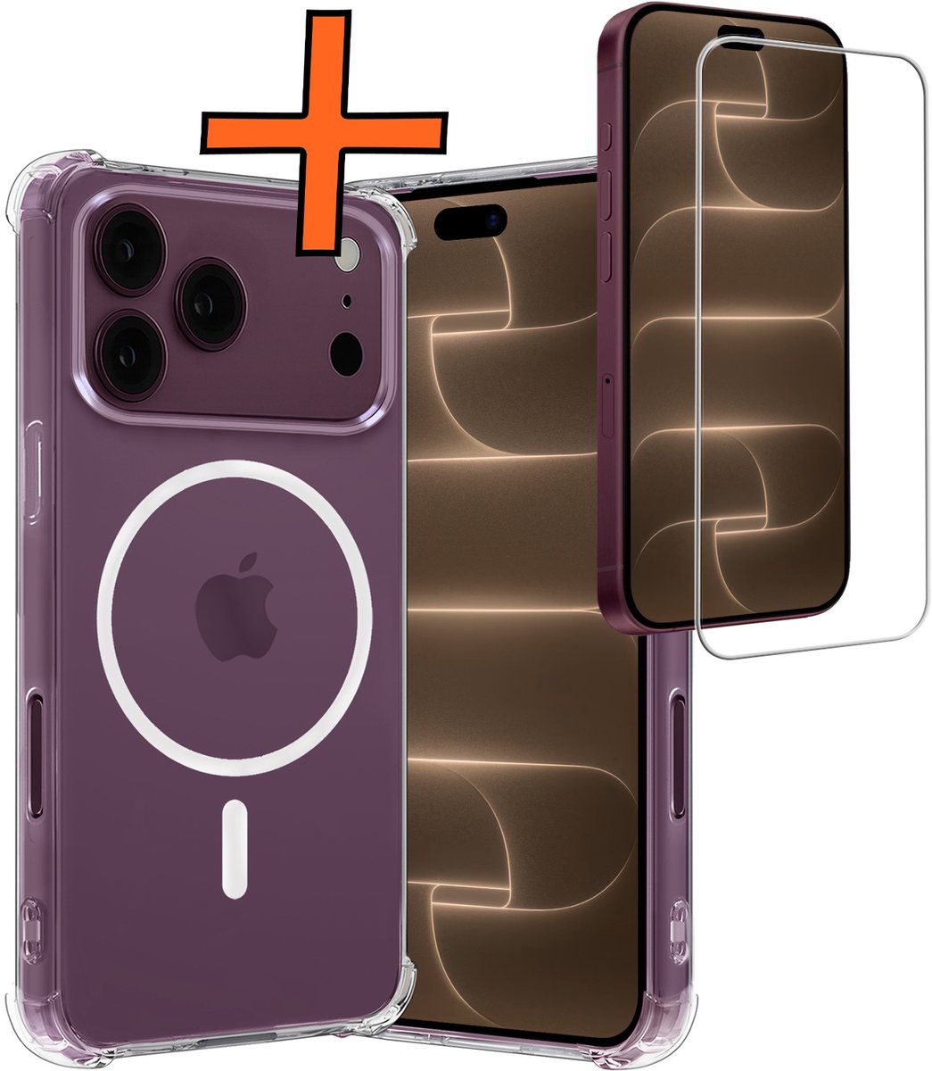 Hoes - Met Screenprotector - Geschikt voor Apple iPhone 18 Pro - Magsafe Compatible - Sterk & Shockproof - Back Cover - Shock Proof Case - Telefoon Hoes - Transparant
