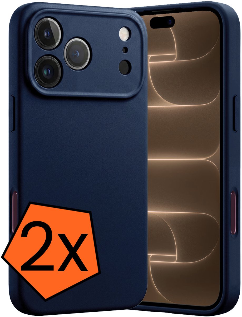 Hoes - 2 Stuks - Geschikt voor Apple iPhone 18 Pro - Sterk & Shockproof - Case Siliconen - Back Cover - Telefoon Hoes - Donkerblauw
