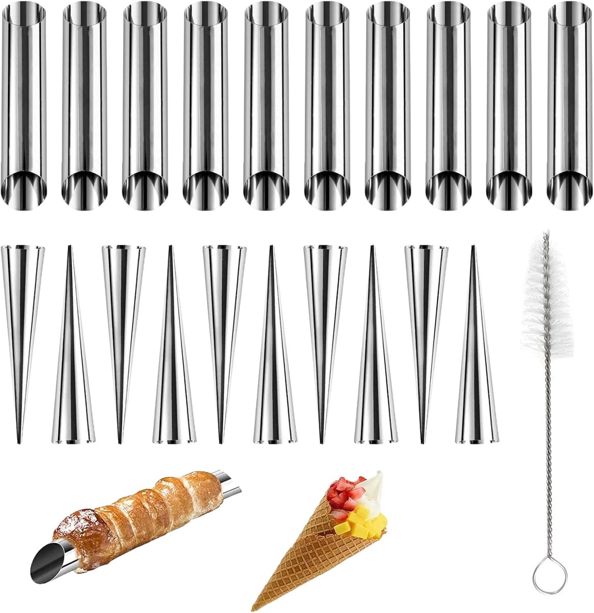 21 stuks vormen voor kegels met crème, antiaanbaklaag voor cannoli, roestvrij staal, oranje peren, peren, croissant - ShopVlot
