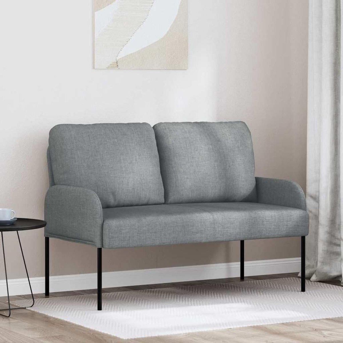 Sofa lichtgrijs met kussen 110 cm en multiplex frame, moderne zachte bank met polyester overtrek voor woonkamer, set van 2 met bullnose-kussendesign en armleuningen voor de dijen
