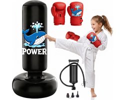 Qoosea Bokszak voor kinderen van 3-8 jaar, 130 cm, staande bokszak, opblaasbaar, met bokshandschoenen, staand, cadeau - ShopVlot