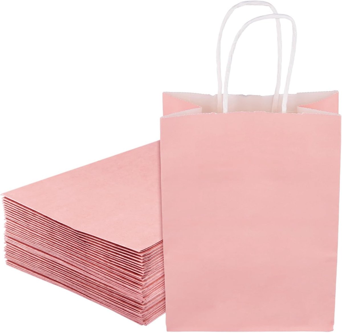 100 Stuks Roze Papieren Feestzakken voor Meisjes, Geschenktassen voor Verjaardag, Bruiloft en Feestjes