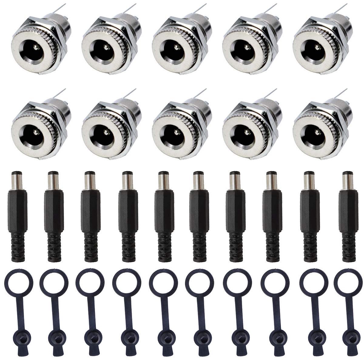 10PCS DC-099 DC Power Jack Socket 5.5x2.1mm 30V 5A Female Panel Mount Connector Adapter with 10PCS Waterproof Cap - ShopVlot