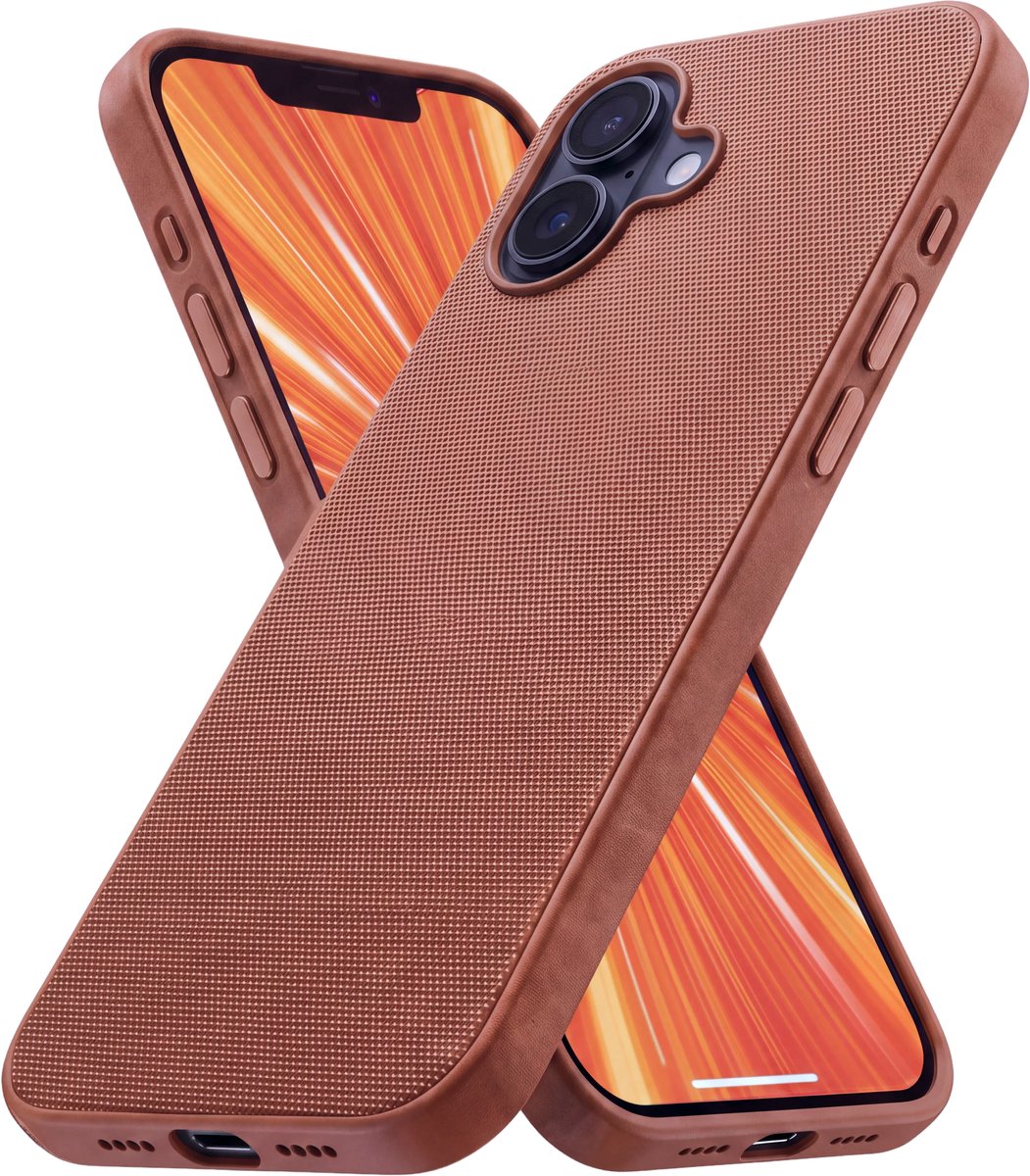R2B Hoesje geschikt voor iPhone 16 en MagSafe - TechWoven Case - Telefoonhoesje – GSM Hoesje - Inclusief Screenprotector - Bruin