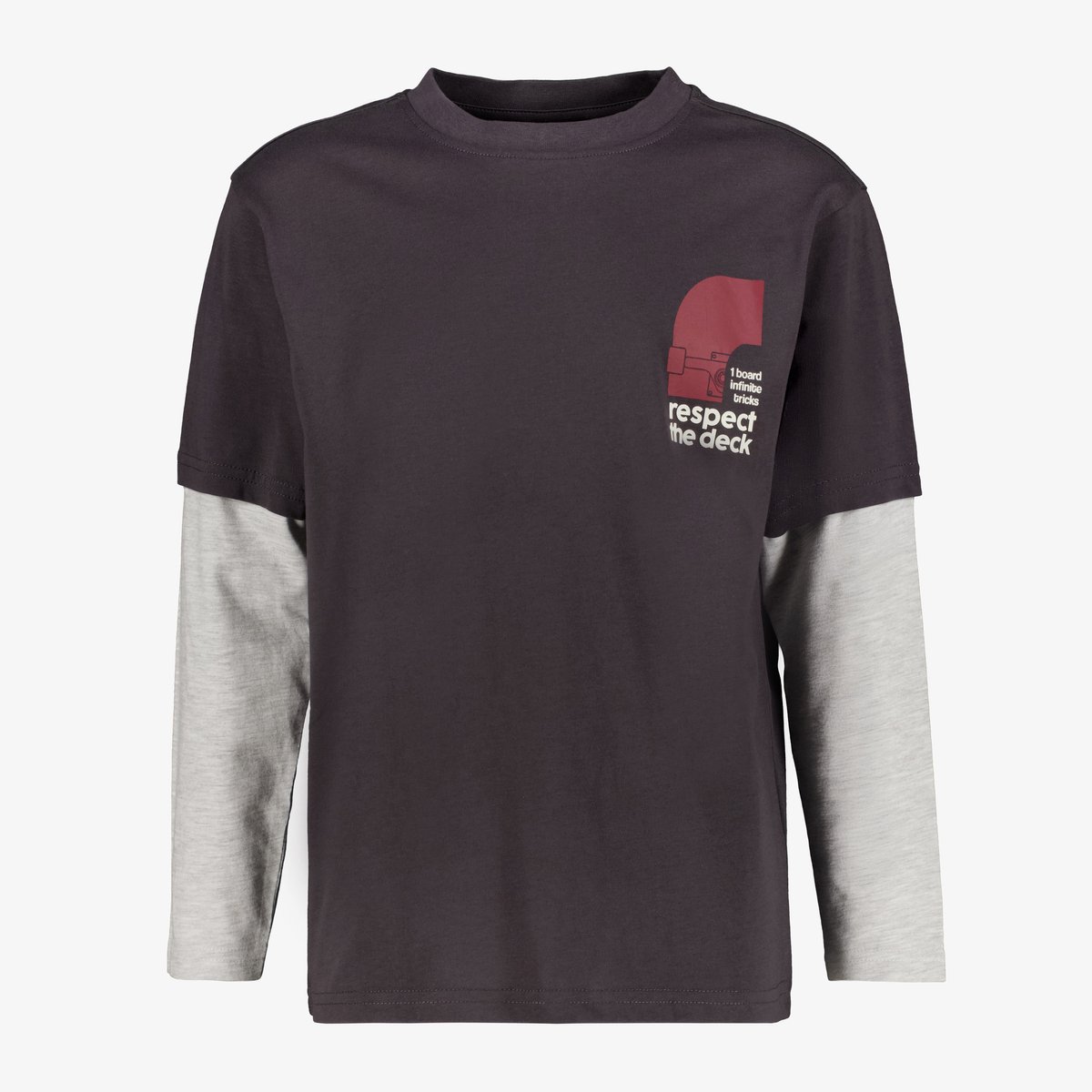 Unsigned jongens shirt met lange mouwen en backprint grijs - Maat 134/140