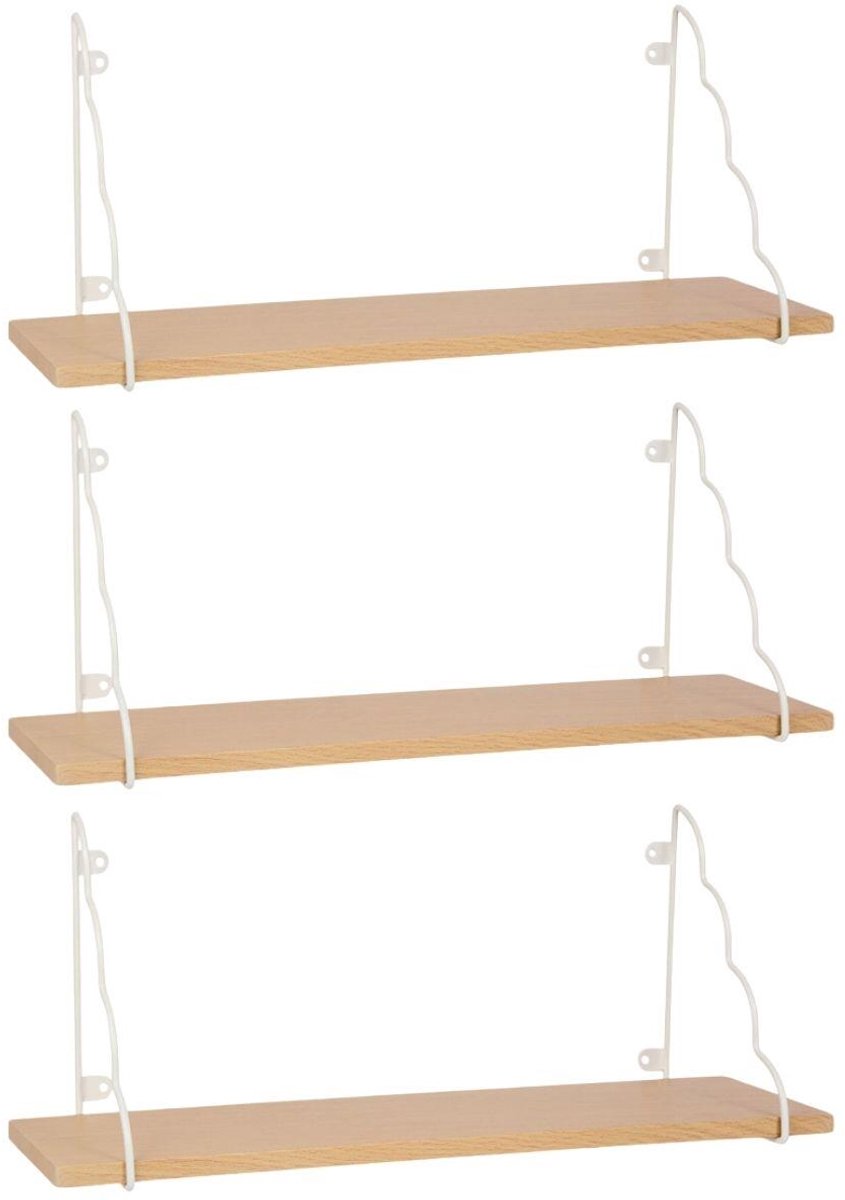 Ostaria Wandplank Jade - 3x - hout - bruin/wit - 50 cm - boekenplank - hangplank
