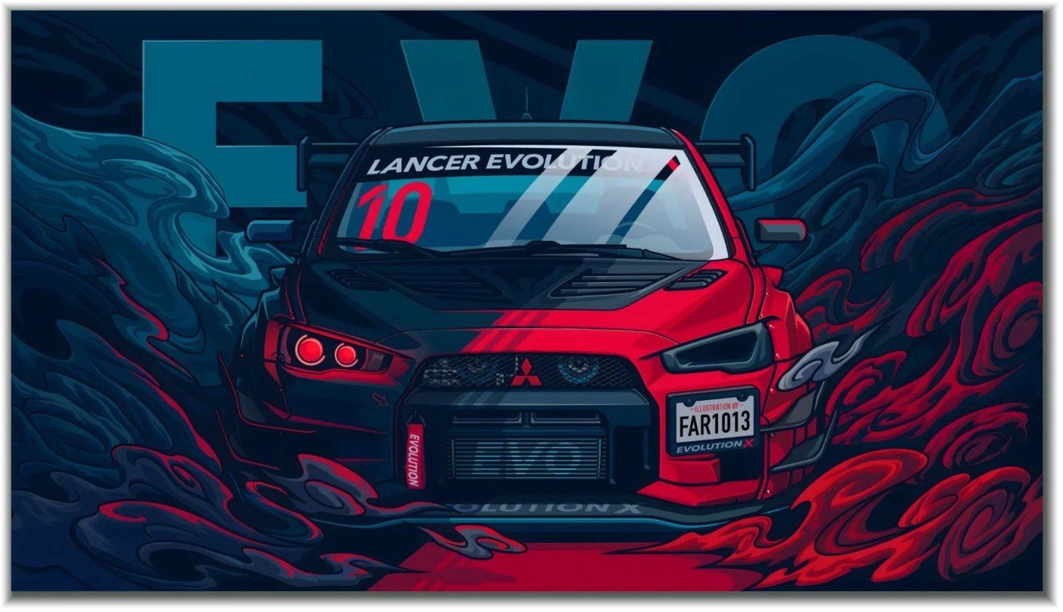 Postertje.nl Poster Mitsubishi Lancer Evolution – 80 × 45 cm Zwart