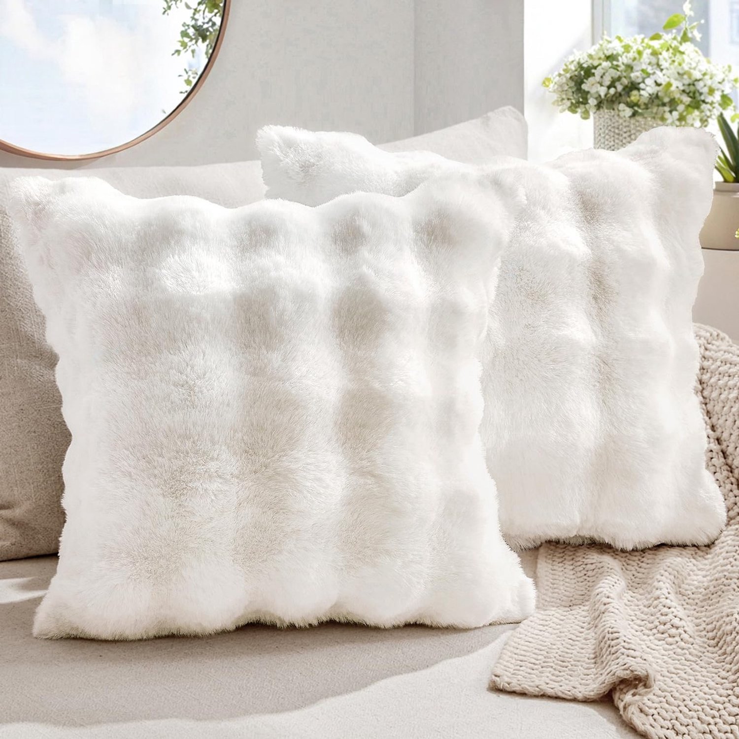 Duraxl Kussensloop - Pluche - 40 x 40 cm - 2 stuks - Wit
