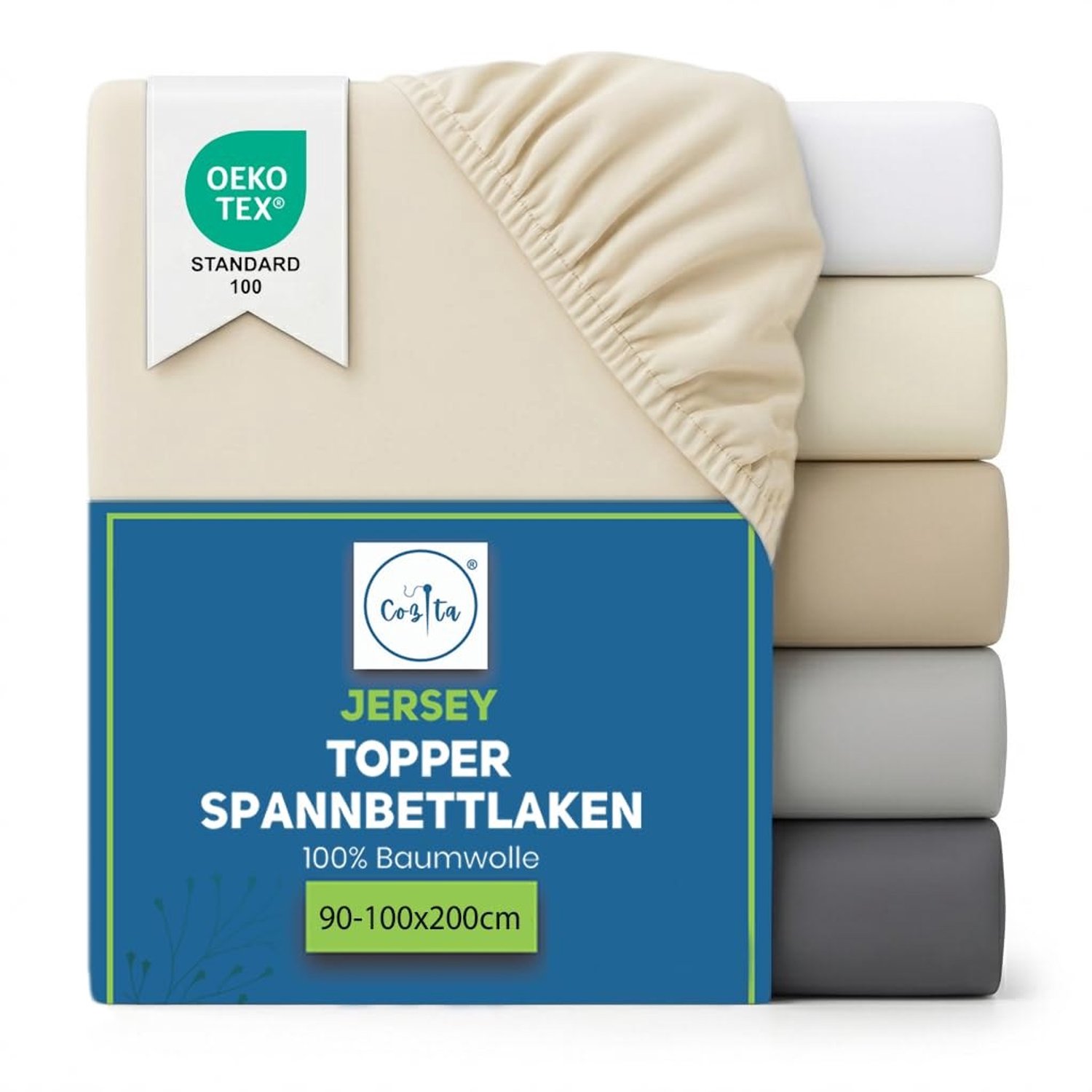 Duraxl Topper hoeslaken - 90 x 200 cm - 100% katoen jersey - Naturel