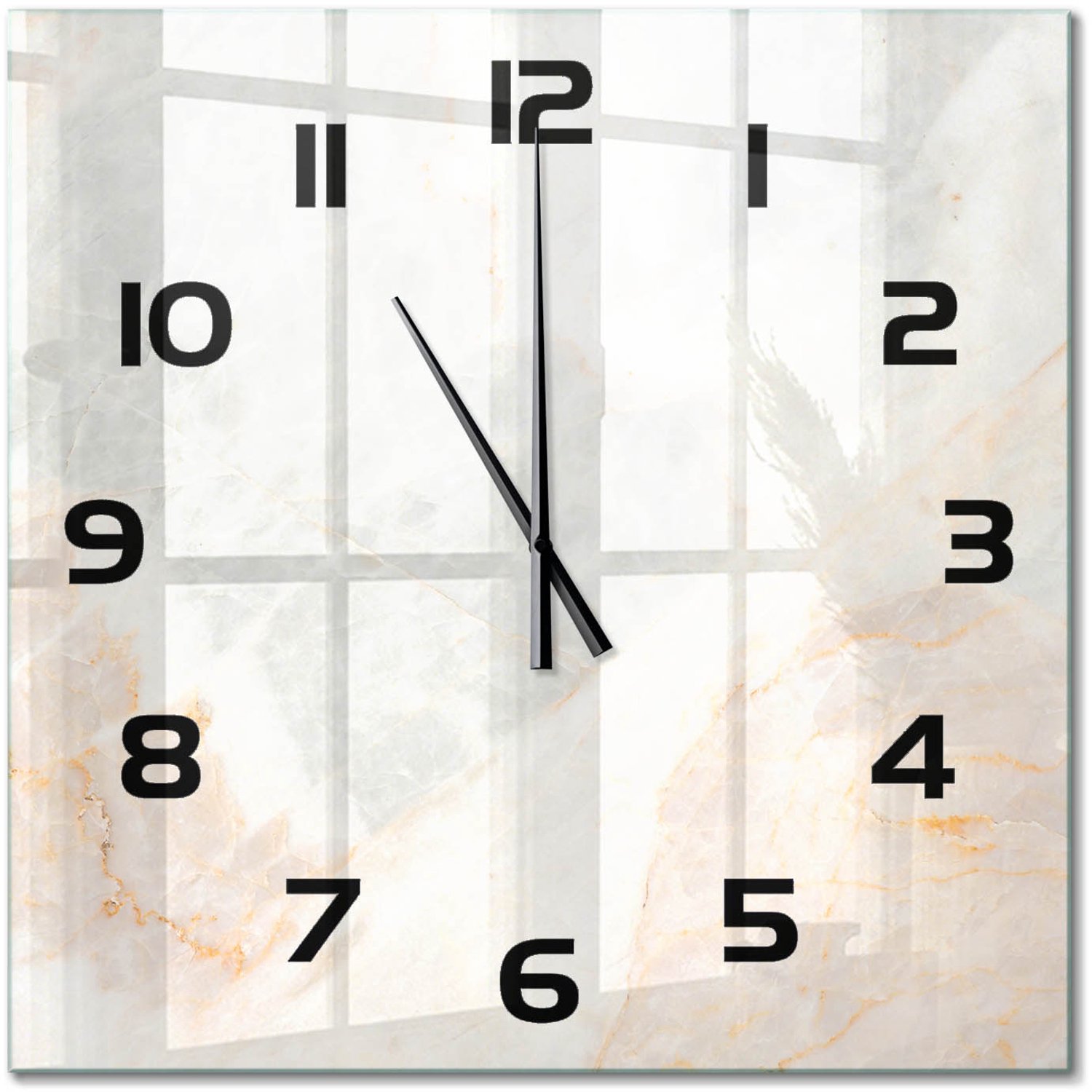 TULUP Wandklok - Marmer Wandklok Glas Met Motief - 60x60 cm - Beige Decoratieve Glazen Klok - Zwarte handen - Vierkante Klok - Gekleurde Glazen Klok - Glazen Klok Met Print