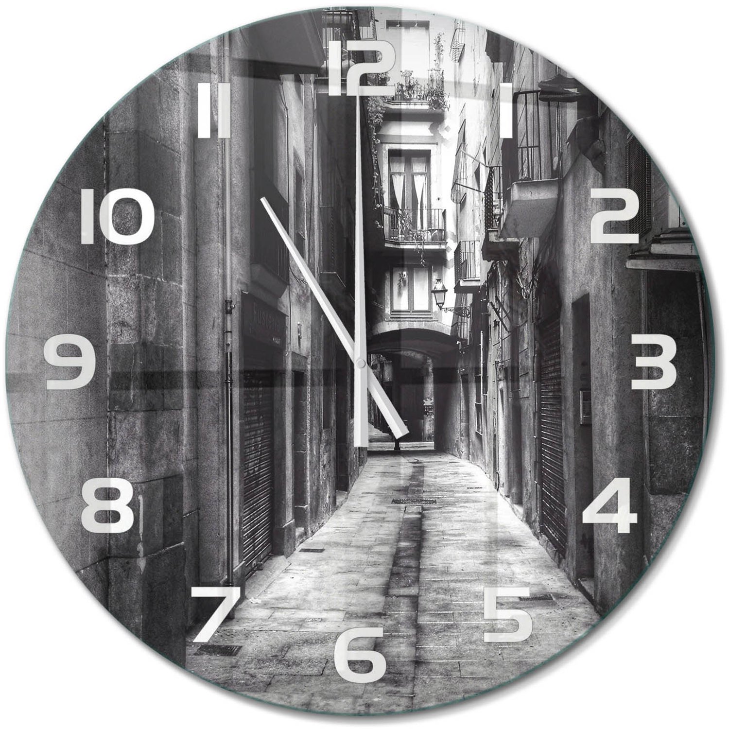 TULUP Wandklok - Barcelona, ​​Spanje Glazen Klok Met Print - fi60 cm - Zwart-wit Wandklok Glas Met Motief - Witte handen - Ronde Klok - Wandklok Glas Decoratie - Gekleurde Glazen Klok