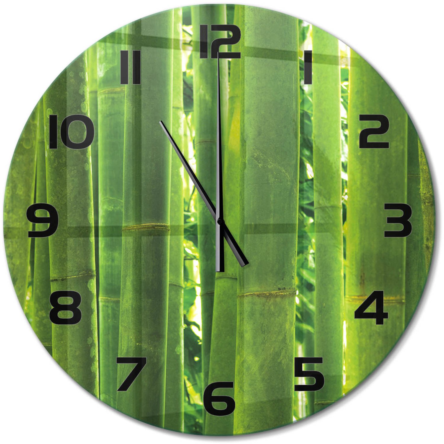 TULUP Wandklok - Bamboe Glazen Klok Met Print - fi60 cm - Groente Wandklok Glas Met Motief - Zwarte handen - Ronde Klok - Wandklok Glas Decoratie - Gekleurde Glazen Klok