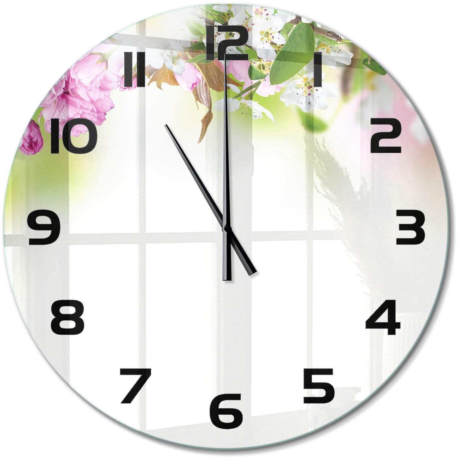 TULUP Wandklok - Lentebloemen Wandklok Glas Met Motief - fi60 cm - Veelkleurig Decoratieve Glazen Klok - Zwarte handen - Ronde Klok - Gekleurde Glazen Klok - Glazen Klok Met Print