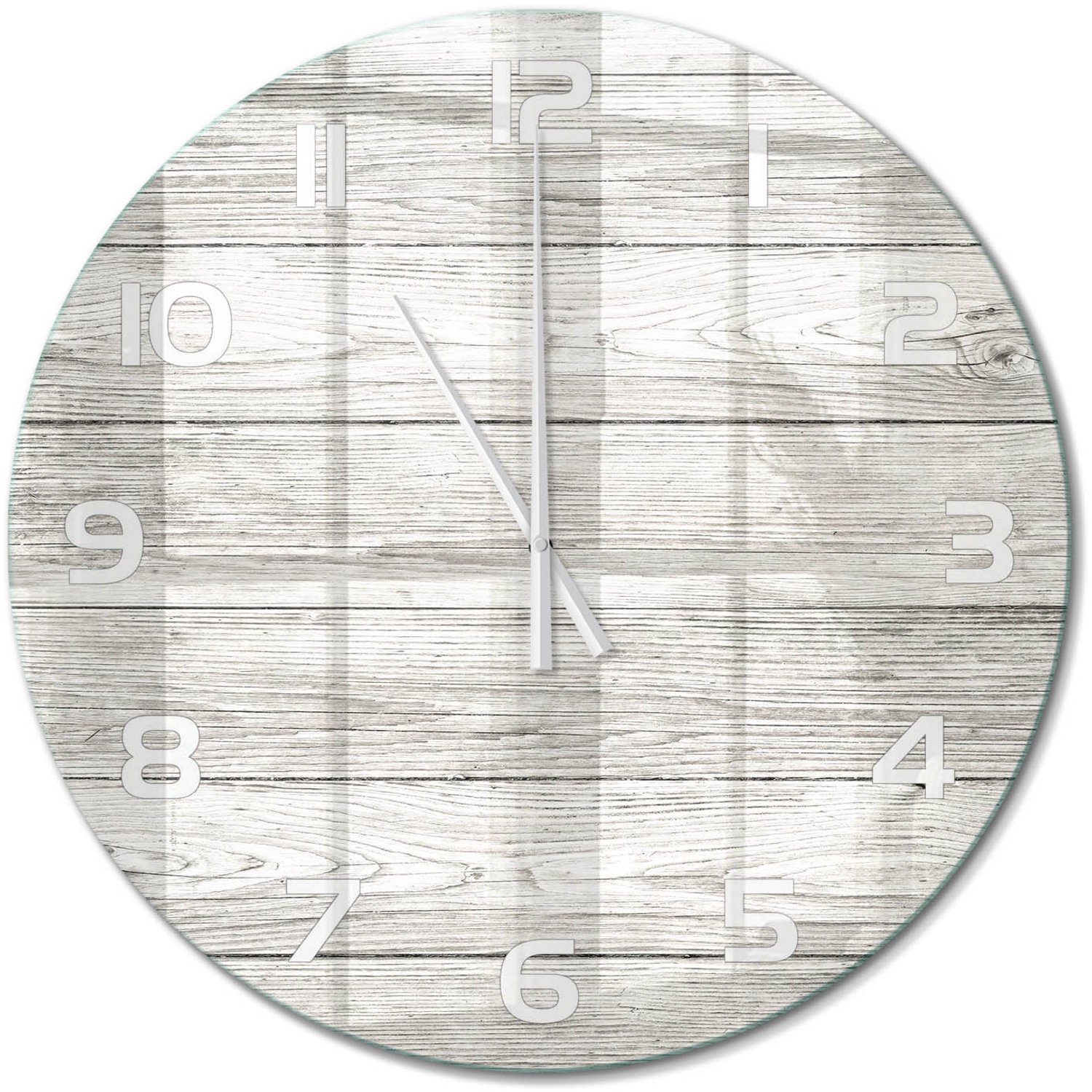 TULUP Wandklok - Houten achtergrond Glazen Wandklok Design - fi60 cm - Grijs Klok Glas Met Opdruk - Witte handen - Ronde Klok - Wandklok Glas Met Motief - Decoratieve Glazen Klok