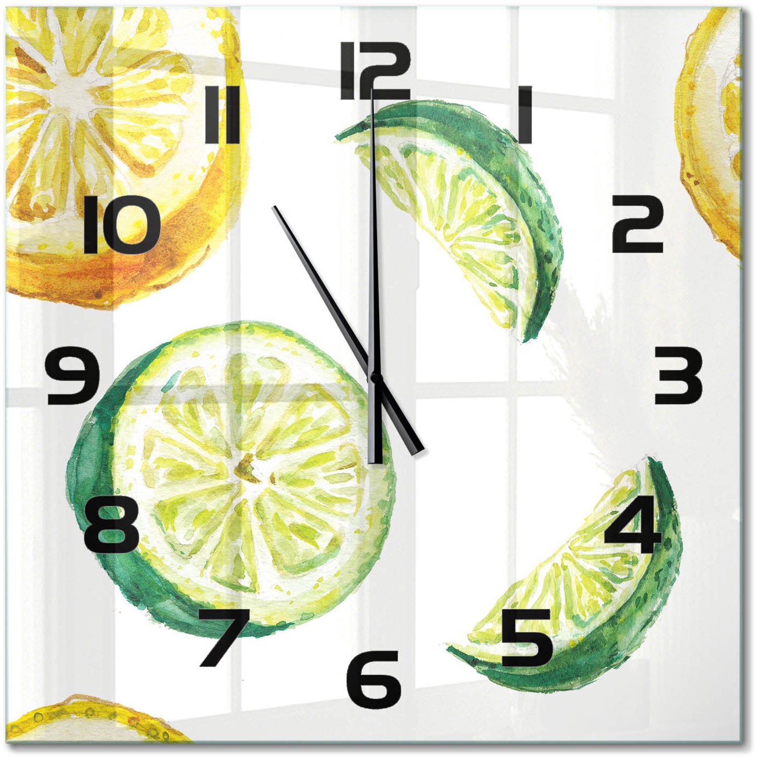 TULUP Wandklok - Citroen en limoen Wandklok Glas Met Motief - 60x60 cm - Groente Decoratieve Glazen Klok - Zwarte handen - Vierkante Klok - Gekleurde Glazen Klok - Glazen Klok Met Print