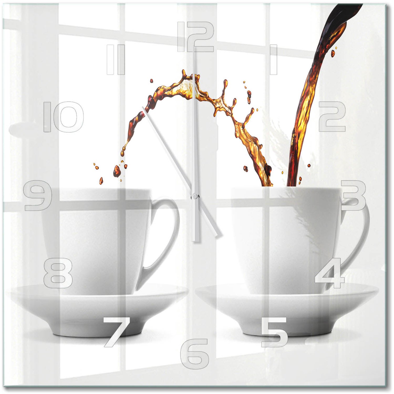 TULUP Wandklok - Lekkende koffie Glazen Wandklok Design - 60x60 cm - Bruin Klok Glas Met Opdruk - Witte handen - Vierkante Klok - Wandklok Glas Met Motief - Decoratieve Glazen Klok