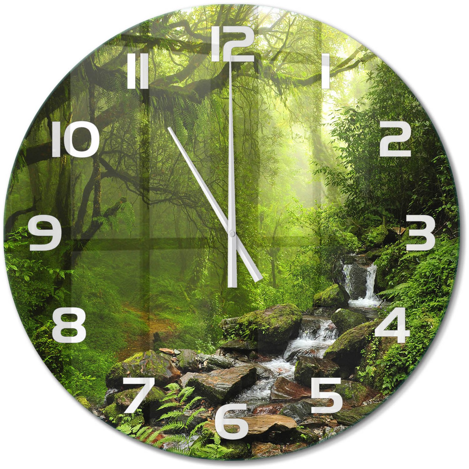 TULUP Wandklok - Oerwoud in Nepal Gekleurde Glazen Klok - fi60 cm - Groente Glazen Klok Met Print - Witte handen - Ronde Klok - Moderne Wandklok Glas - Wandklok Glas Decoratie