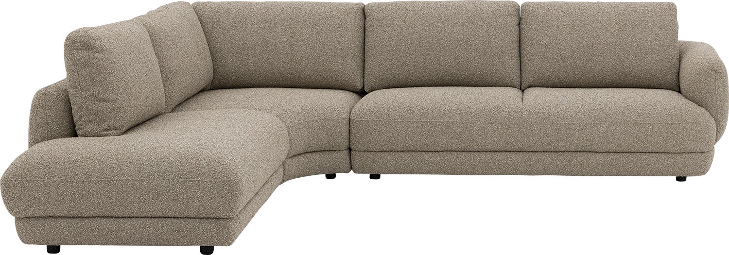 Goossens Hoekbank Premiere - Beige - Stof - Links - 320 x 64 x 253 stof gemeleerd grof geweven zand - L