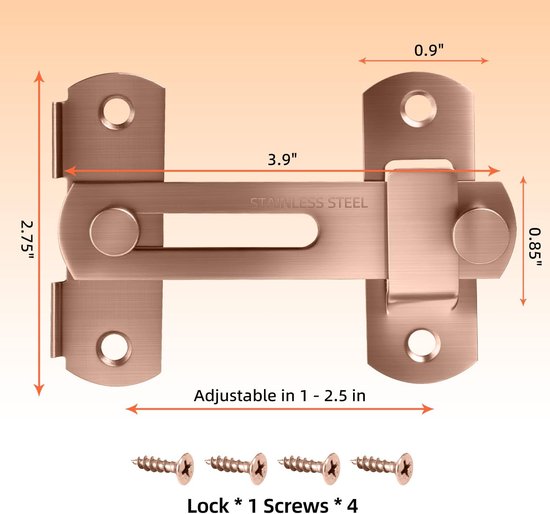 4 inch inklapbare schuifdeurgrendel, zware uitvoering voor privacy - koperlook - voor schuifdeuren, kasten, hekken - 4 stuks — afbeelding 2
