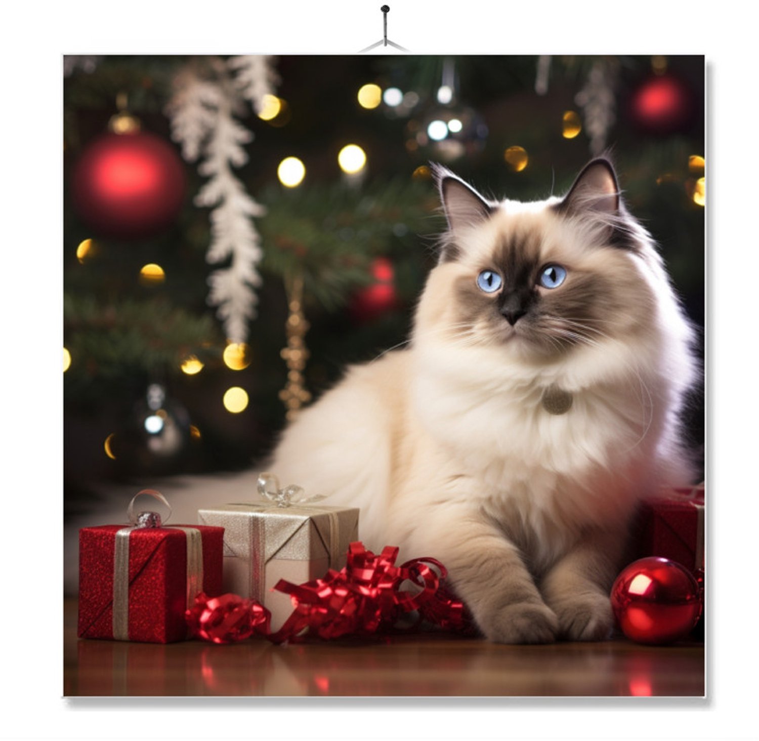 MC Living Tegel Met Opdruk | Geschenk | Kat Bij Kerstboom | Birmaan ontwerp 2