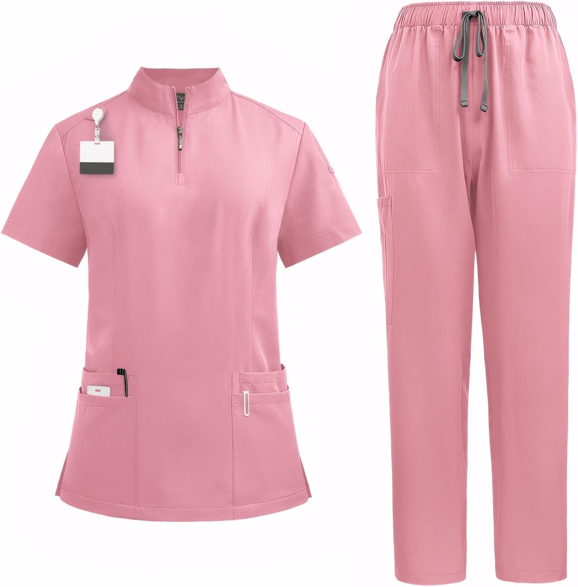 Set Medische Uniform Set Unisex Medische Scrubs Polyester Rits Nek Top Stretch Broek 4 Zakken Ademend Sneldrogend Anti Pilling DK50