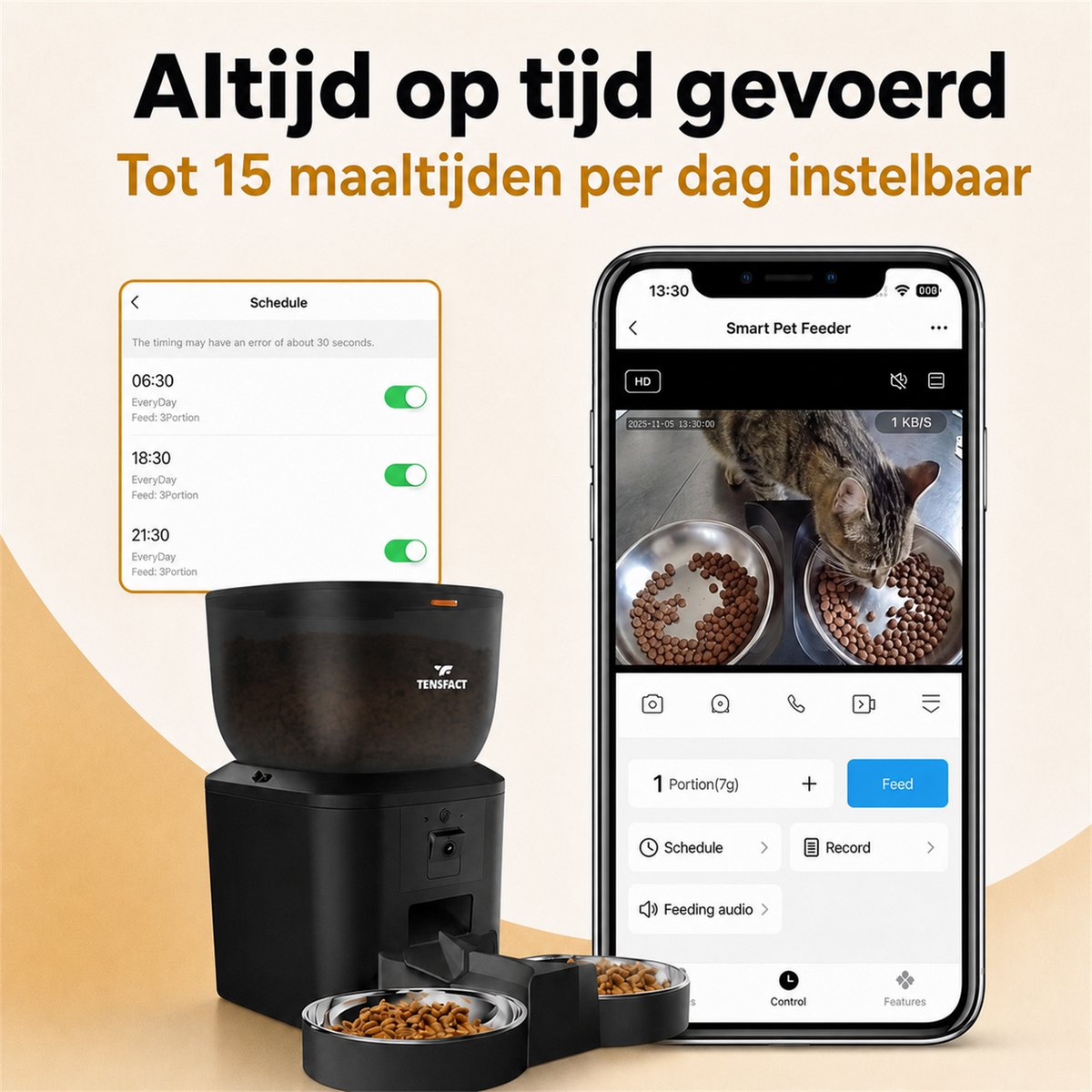 Tensfact Automatische Voerbak Kat met Full HD Camera Zwart - afbeelding 3