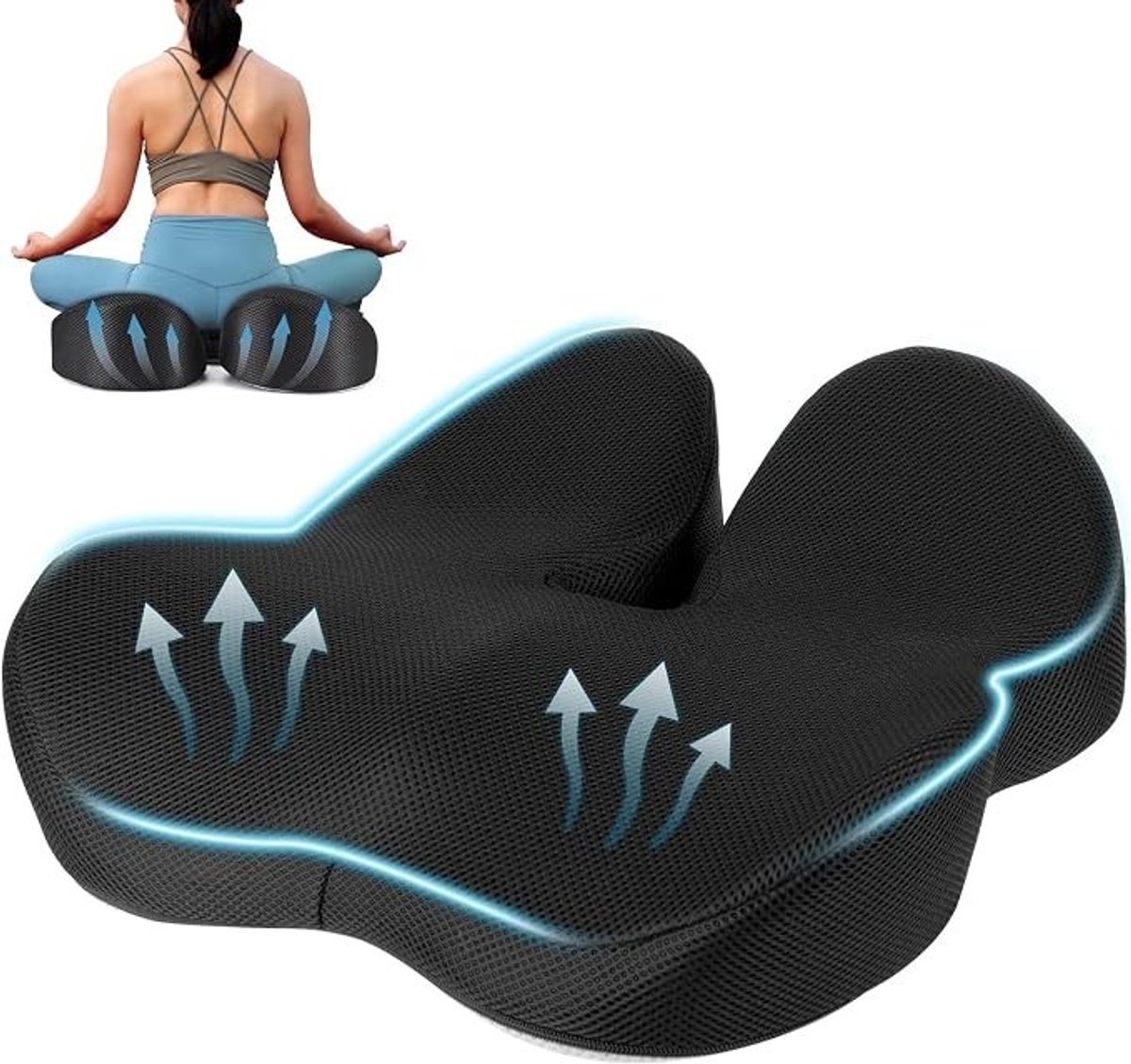 PolkaHome Ergonomisch Stuitbeenkussen - Orthopedisch Zitkussen met Traagschuim en Mesh Hoes voor Kantoor, Auto en Thuis