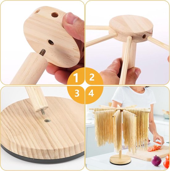 Pastadroger Hout - Noedeldroger - Verse Pasta Drogen - 9 Afneembare Armen - Tot 45 kg - Houtkleur — afbeelding 5