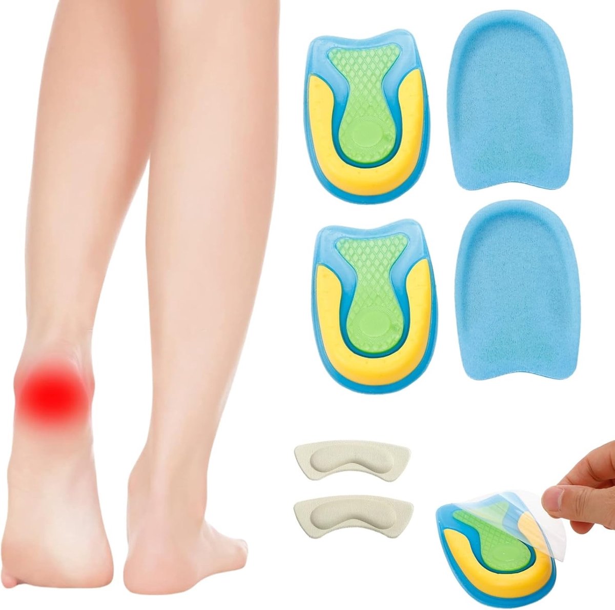 Silicone Gel Hielkussens voor Comfort en Ondersteuning, 2 Paar Hielinlegzolen voor Achillespees en Vermoeide Voeten