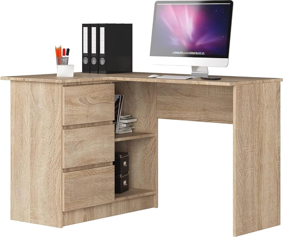 Hoekbureau met Opbergruimte - Bureau Lade Kast - Thuiswerk Inrichten - Verstelbare Opstelling - 124 x 85 cm - Sonoma Eiken