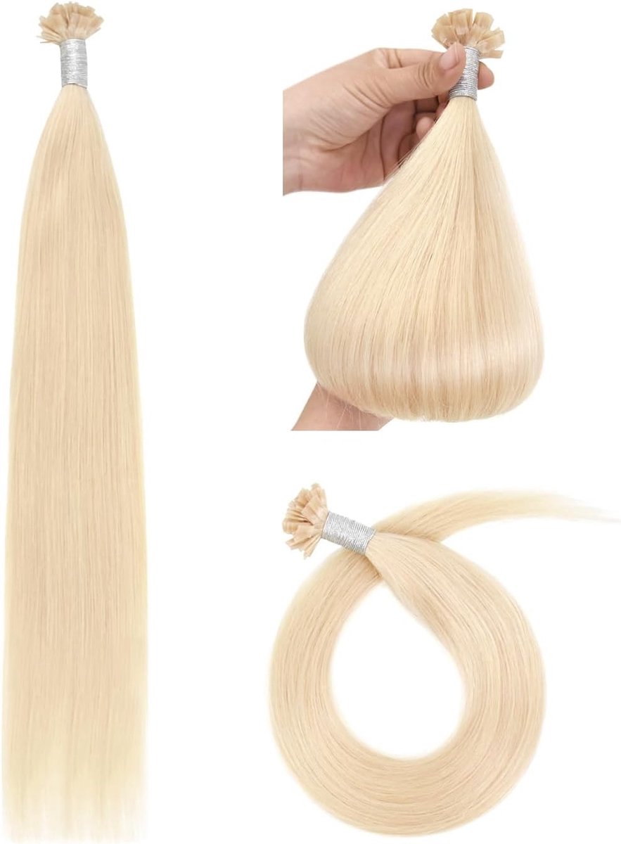 Echte Mensenhaar Flat Tip Hair Extensions - 50g Keratine Verbonden Haarverlengingen - 35cm #60 Platina Blond, Natuurlijk, Kwaliteit