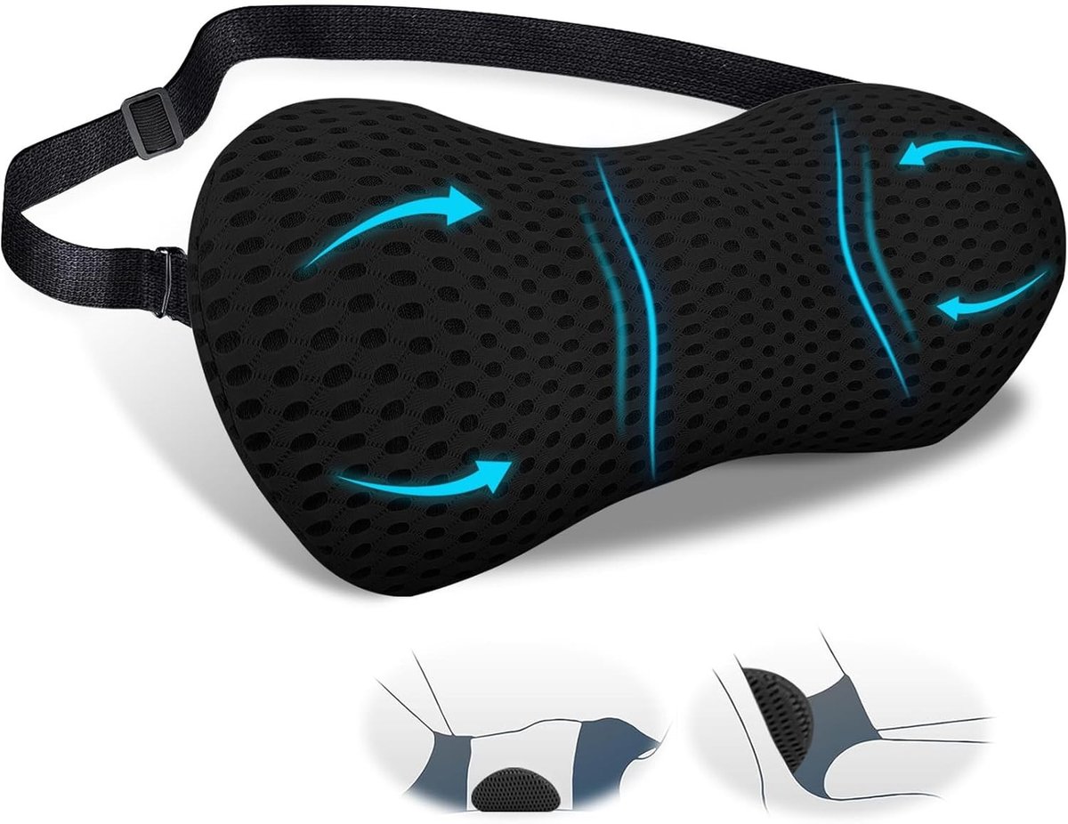 Ergonomisch Lendenkussen van Geheugenschuim voor Auto, Kantoor en Thuisgebruik - Ondersteuning voor Rugpijn en Comfortabel Zitkussen (Zwart)