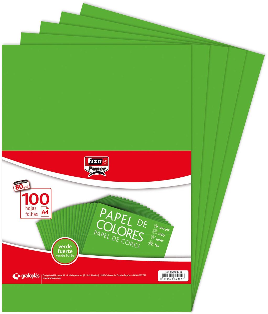 Fixo Paper 65009222 verpakking met 100 vellen, 80 g, papier, intens groen, A4 - ShopVlot