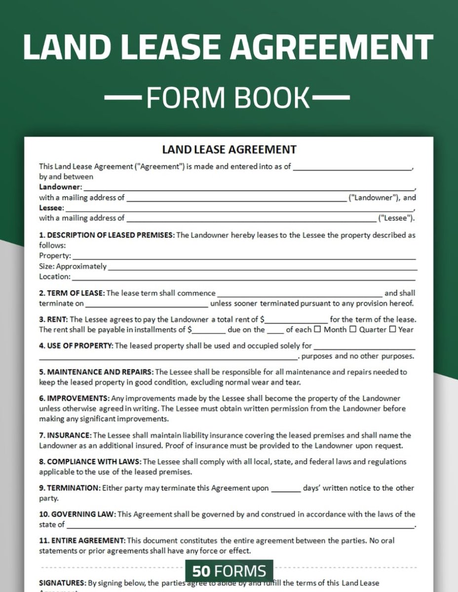 Land Lease Agreement Form Book: Rental Contract Forms for Agricultural & Commercial Land Use - ShopVlot