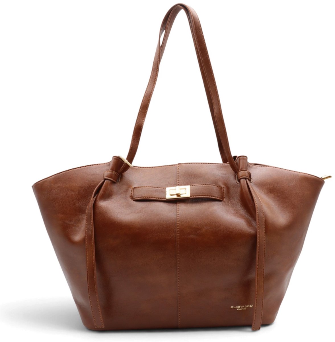 Flora&Co - SOLENE - vintage look - grote handtas/tote bag - camel/bruin - geschikt voor A4 - ideaal voor school- of werktas