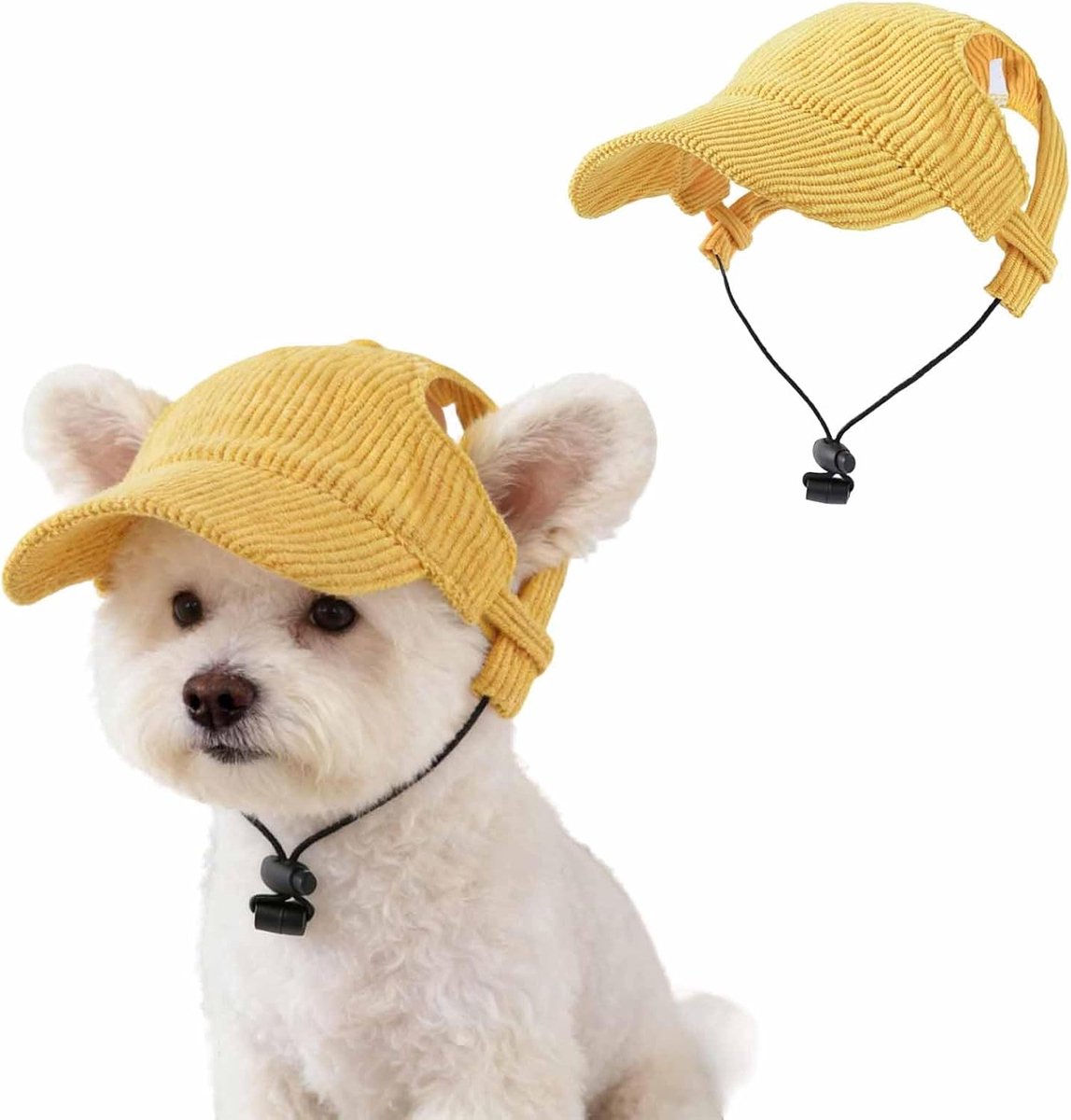 KZQ Huisdierhoed – Honkbalpet voor honden – Zonnehoed voor honden – Verstelbaar – Zonnehoed met oorgaten voor katten en honden – Geschikt voor kleine honden (3,5–7,5 kg) – Maat S – Geel