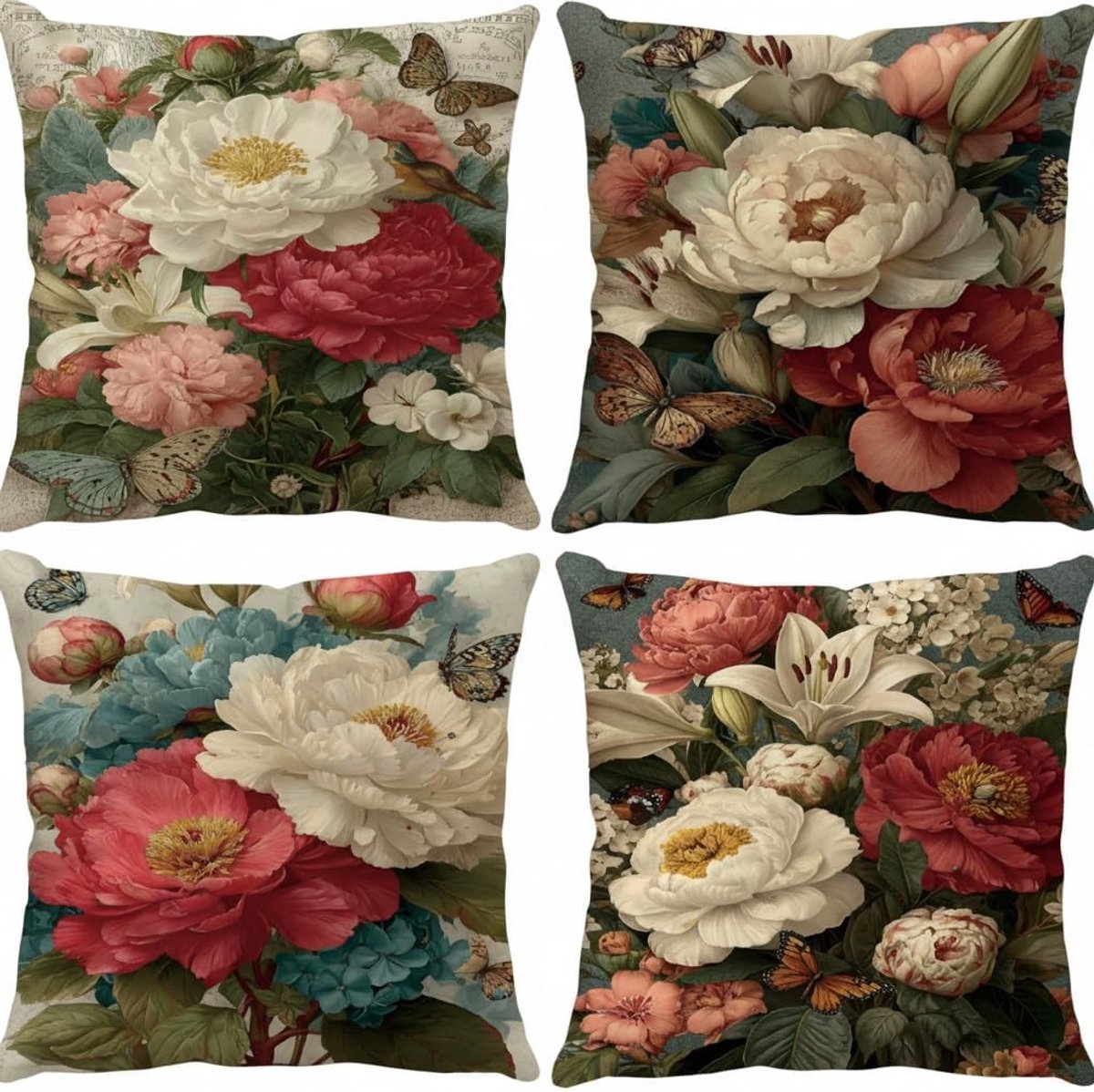 Decoratieve Kussenslopen - Multicolor - 45 x 45 cm - Zachte Polyester met Botanische Bloemen - Voor Woonkamer en Slaapkamer