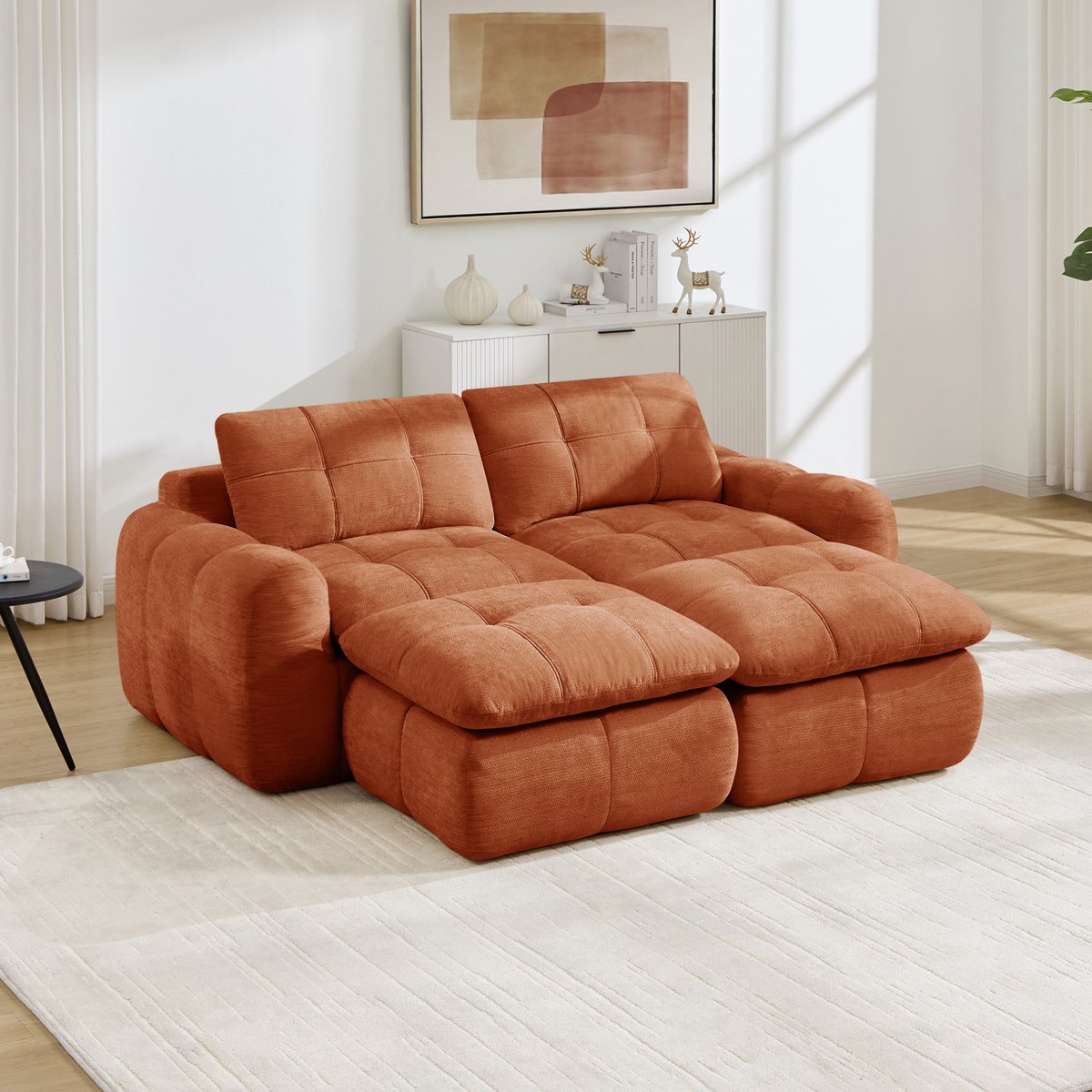 REDOM - Bank - Modulaire 2-zits - Rahmeloos - Karosteppatroon - Chenille bekleding - Woonkamer en appartement - Oranje - 194 x 160 x 68 cm