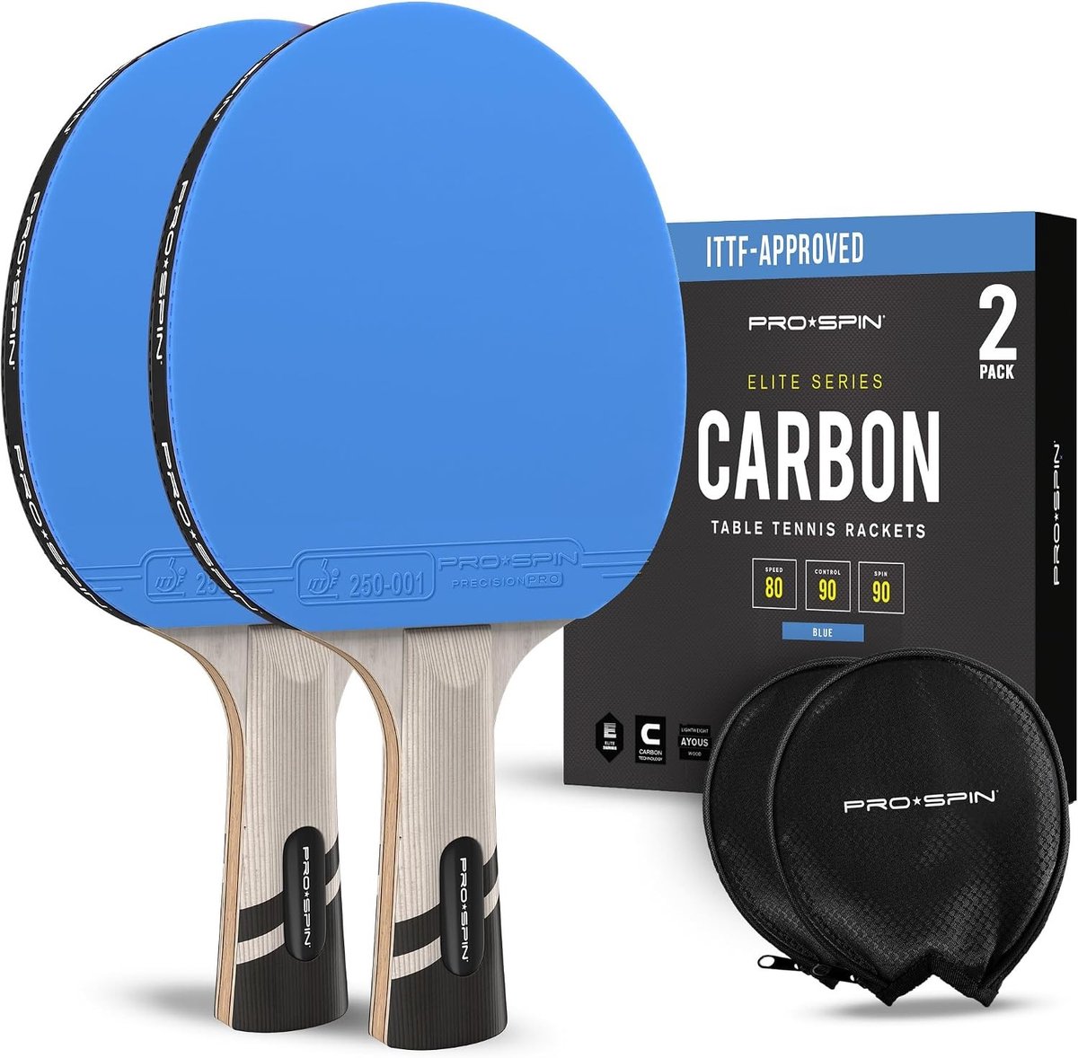 Tafeltennisbatje - Blauw - 2 Pack - Met Pro-koolstofvezeltechnologie - Voor Tafeltennisspelers