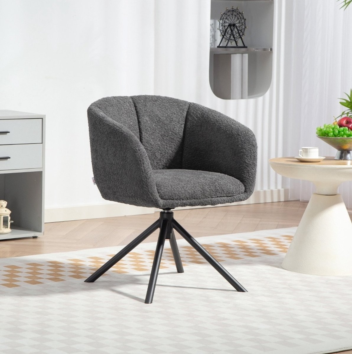 MODFU - Fauteuil - Draaibaar - Met Armleuningen - Metalen Onderstel - Stof - Donkergrijs