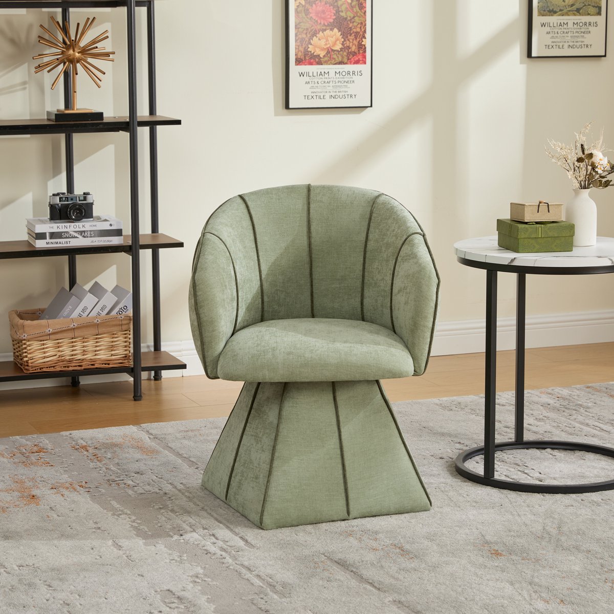 MODFU-Fauteuil-Draaibaar-Chenille-Olijfgroen-Hoge Rugleuning