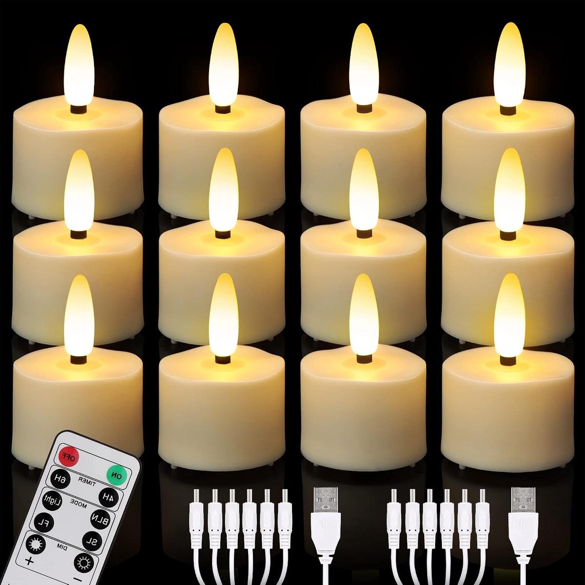 LED Theelichtjes - Oplaadbare Kaarsen - Sfeer Creëren - Met Afstandsbediening - 12 Stuks - Warm Wit