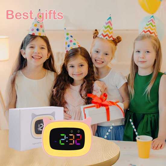Kinder Wekker - Digitale Klok - Wakker Worden - 8 Kleuren Nachtlampje - 11.5 x 9 cm - Roze — afbeelding 5