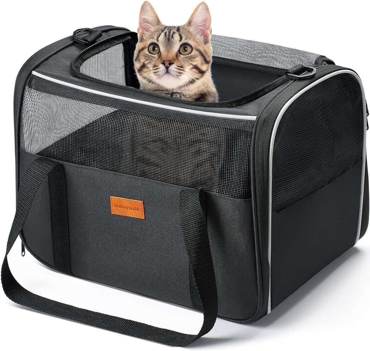 Dieren Transportbox - Reismand Kat Hond - Veilig Vervoer - Ventilatie Mesh - 40x26x28 cm - Grijs