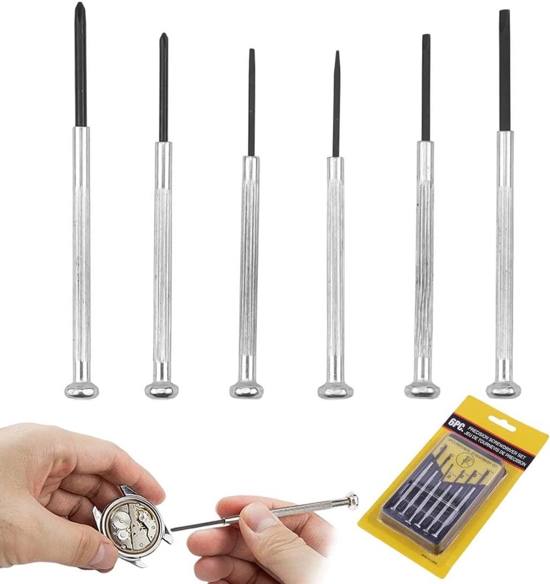 Mini Schroevendraaierset 6-in-1 voor Horlogemakers en Brillenmakers, Precisie Gereedschap voor Reparaties en Onderhoud