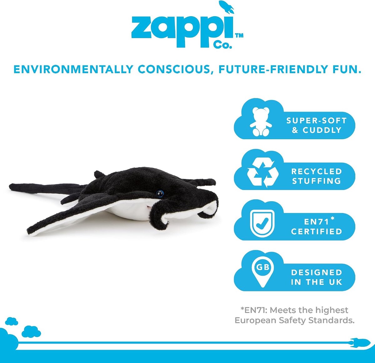 Co Manta Pluche knuffeldier voor kinderen, zacht knuffeldier, onderdeel van de safaridierencollectie, perfect voor kinderen (33 cm)