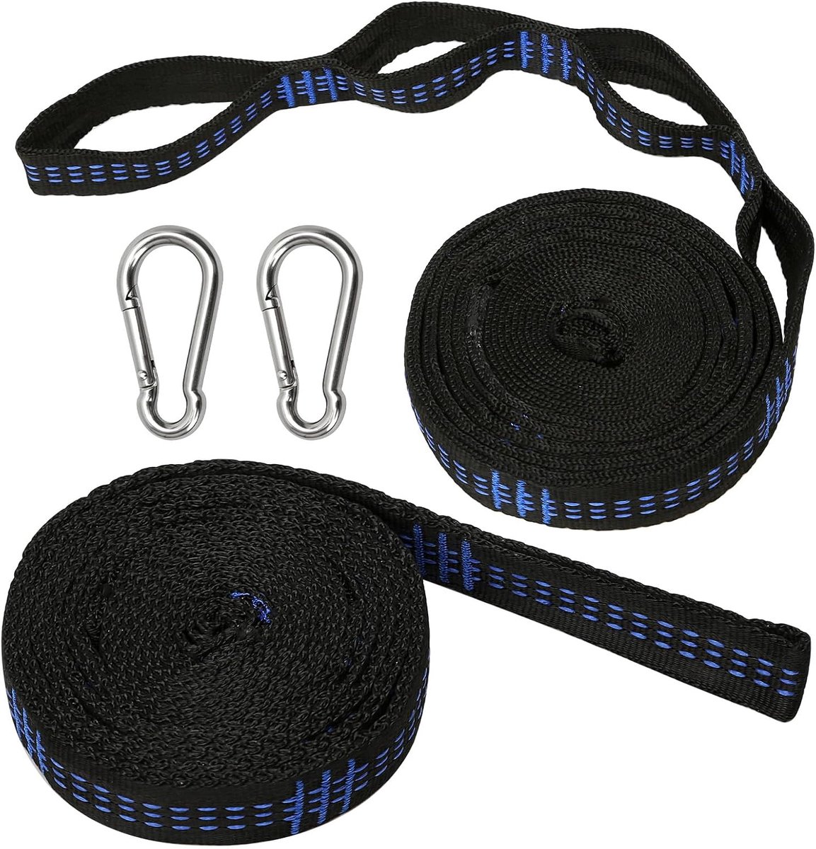 Hangmatbevestiging – 2 stuks – 2 m x 2,5 cm – 6 Lusjes – Met 2 Karabijnhaken