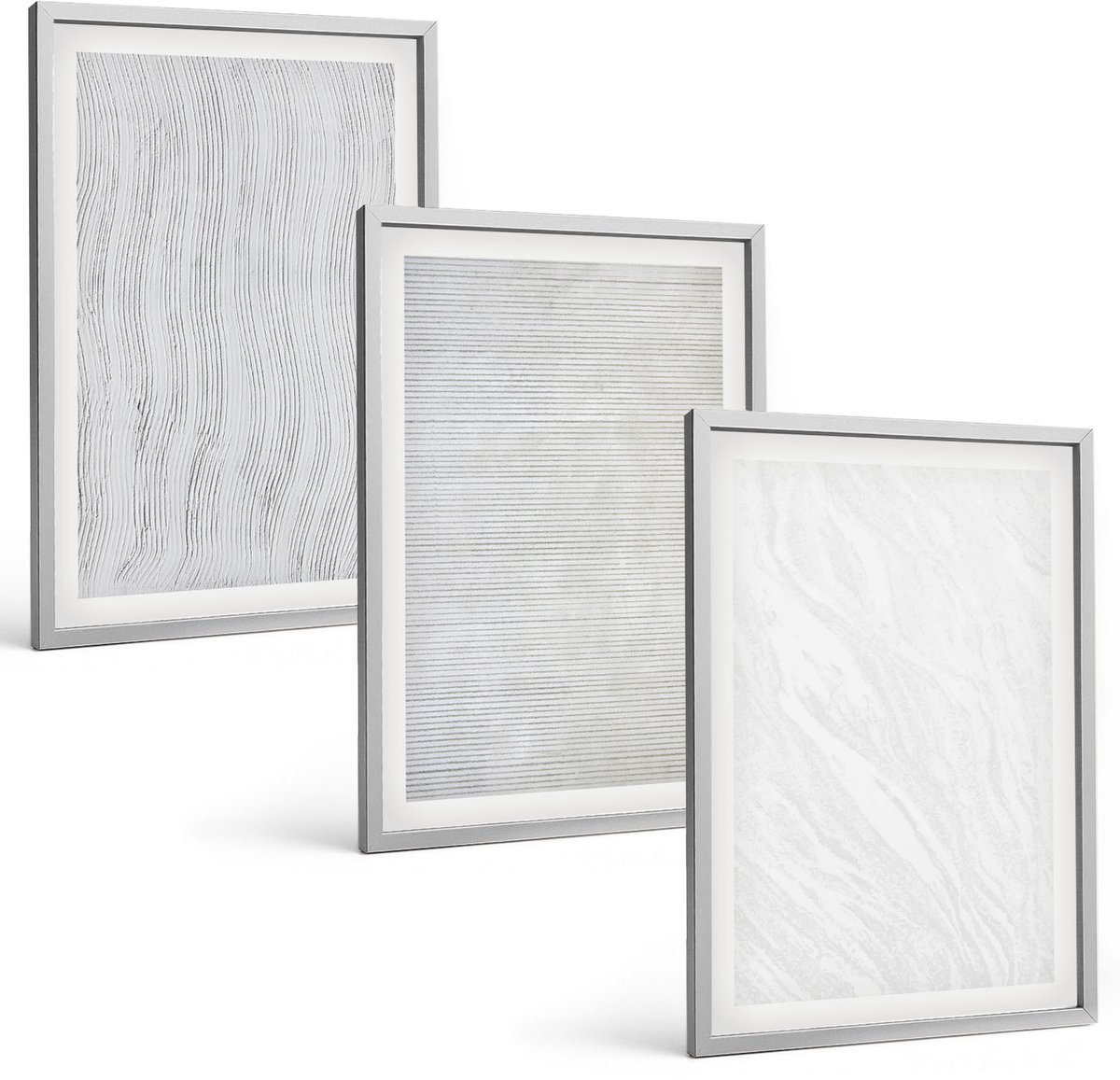 Coloray 3-Delige Schilderij Set - Heldere Structuren, Snaarpatronen Op Zand - 40 x 60 cm - Wanddecoratie - Muurdecoratie - Woonkamer
