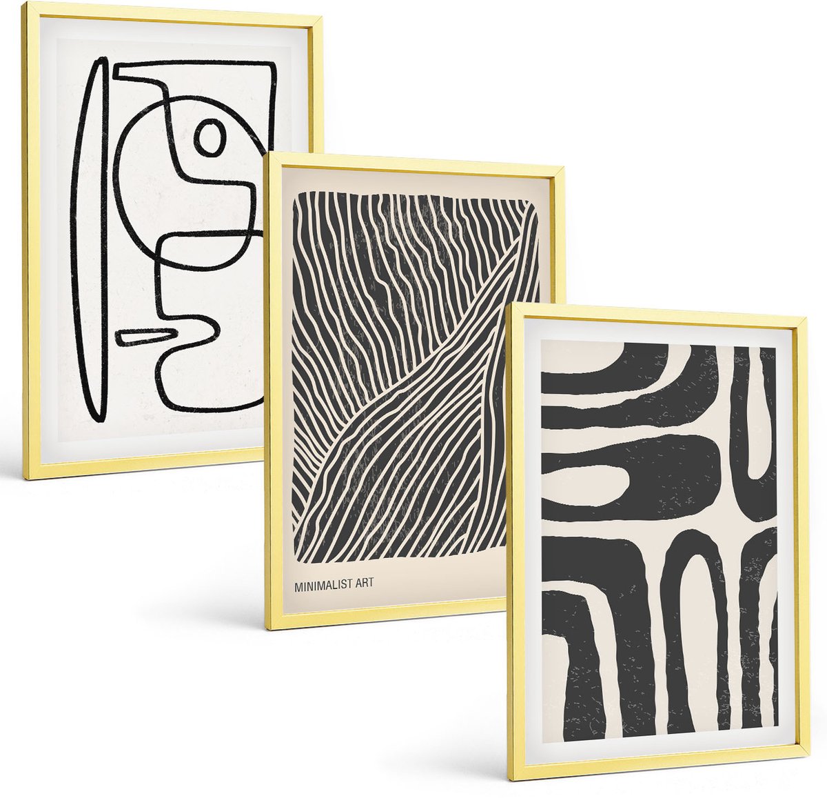 Coloray 3-Delige Schilderij Set - Abstracte Patronen Met Lijnen En Texturen Op Een Lichte Achtergrond. - 40 x 40 cm En 40 x 60 cm - Moderne Wanddecoratie - Slaapkamer - Interieur Decoratie
